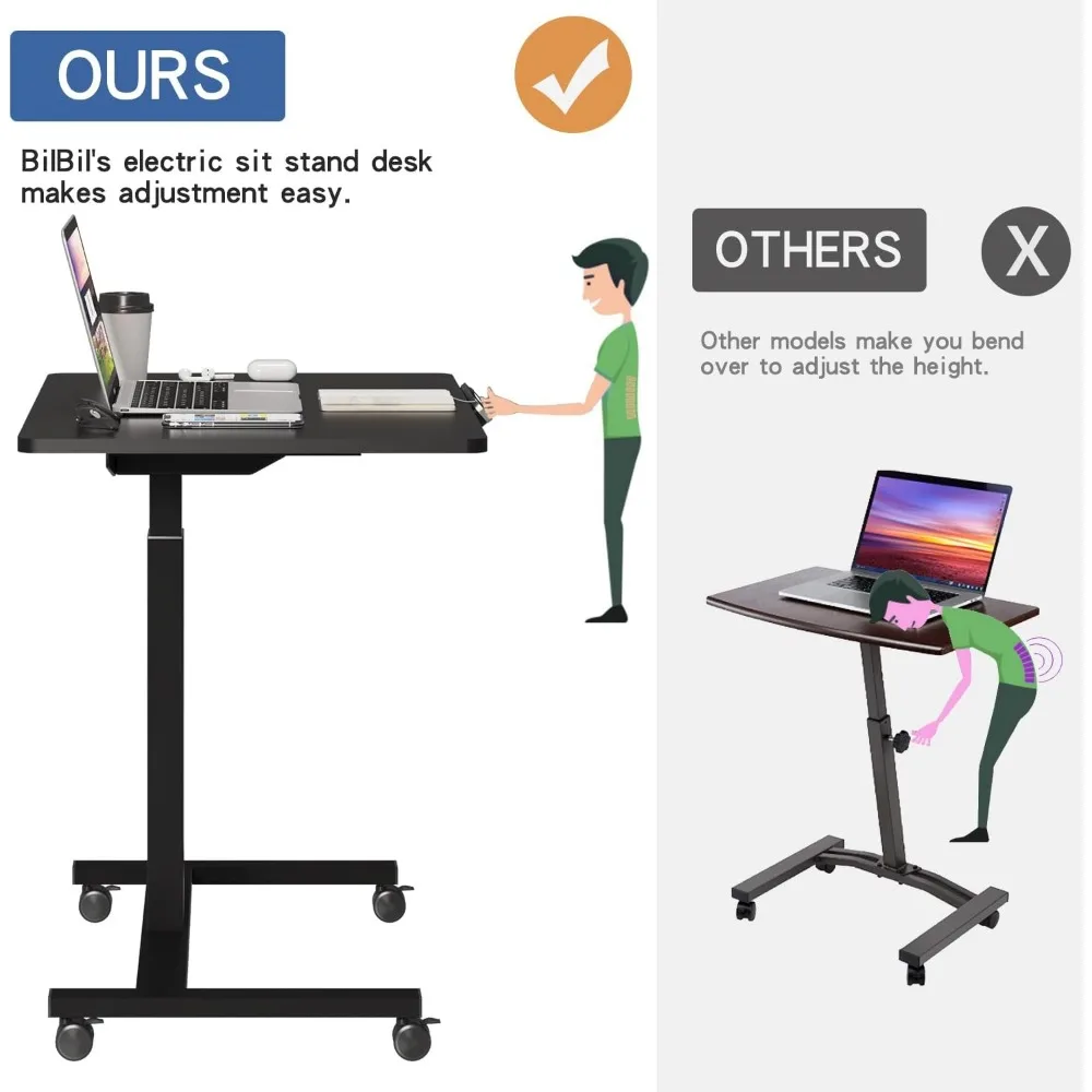 Escritorios eléctricos de pie con ruedas bloqueables, 32x24 pulgadas, altura ajustable, sentarse para poner, escritorio sobre cama, mesa para computadora portátil