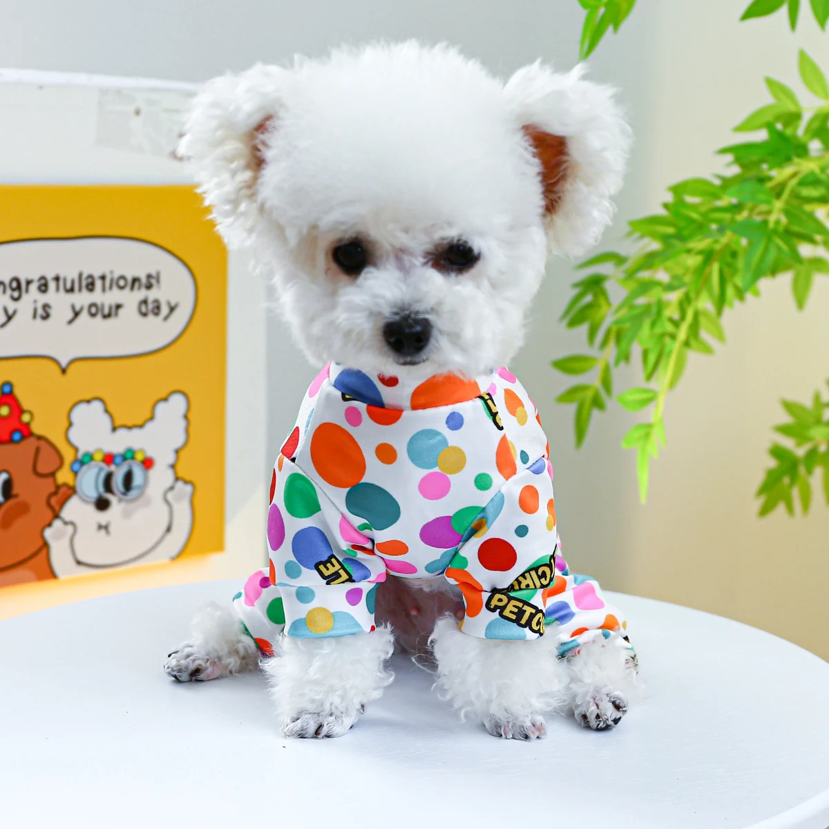 1PC Pet Apparel Dog Cat Spring Autumn Thin Color Bubble Four legged White Pajamas With Drawstring Buckle For Small Medium Dogs