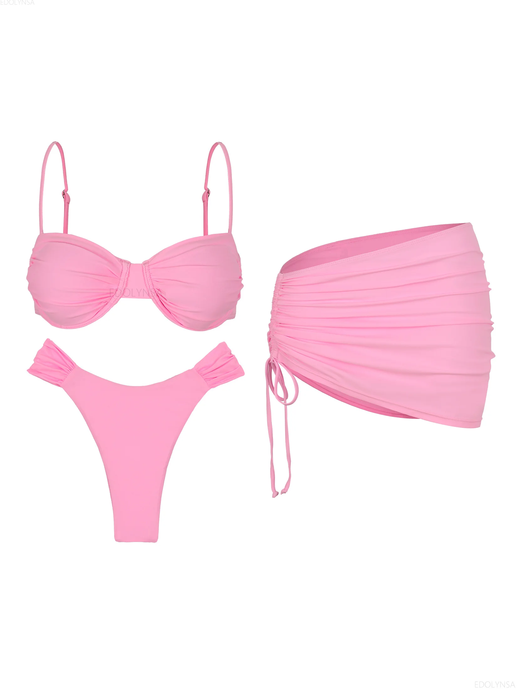 

Купальник из трех предметов, пляжная юбка с высоким вырезом и боковыми разрезами, сексуальный розовый комплект бикини, одежда для отдыха, одежда для вечеринки у бассейна, K267