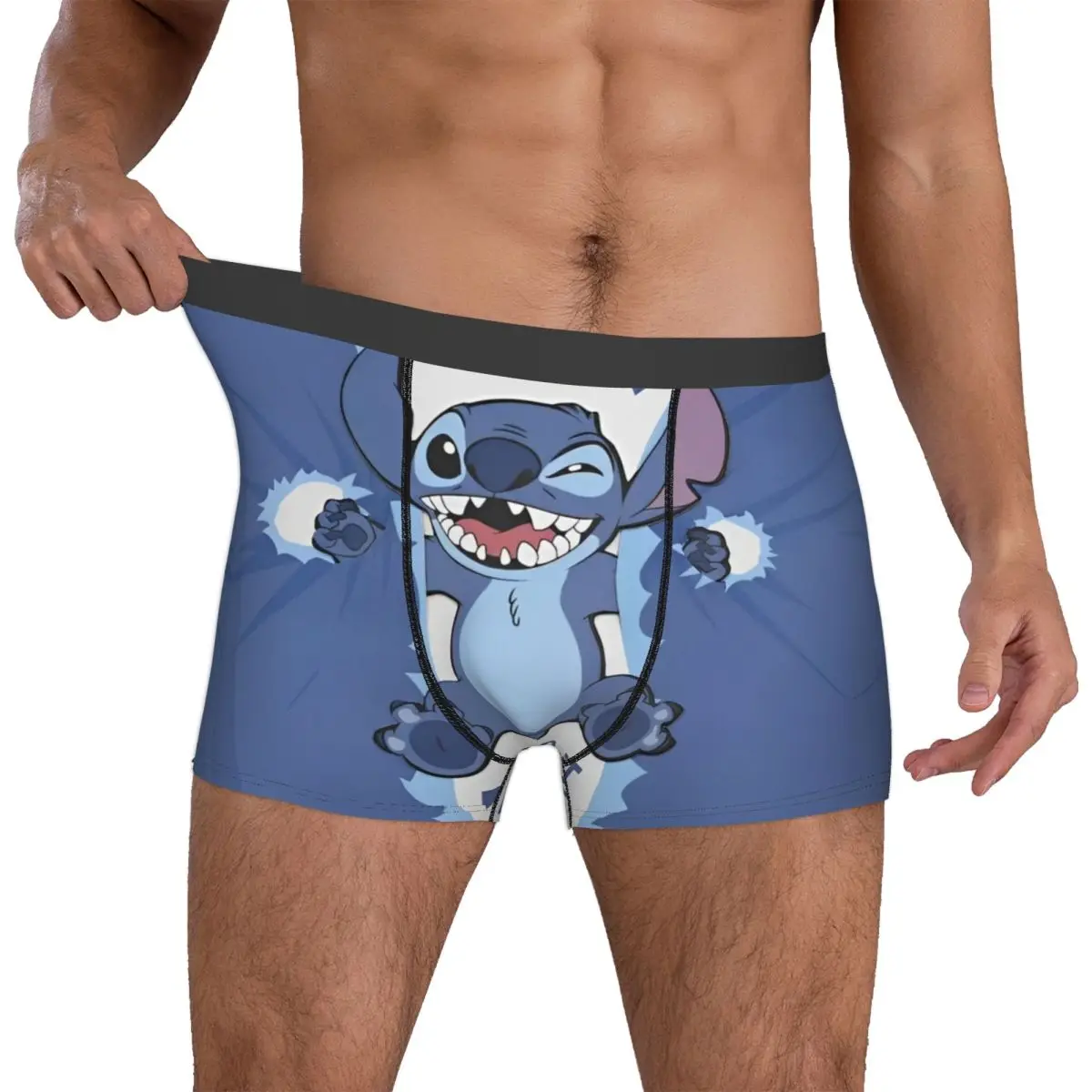 Cuecas boxer de ponto bonito para homens, Tentando se manter juntos, Roupa interior lisa dos desenhos animados, Shorts engraçados impressos