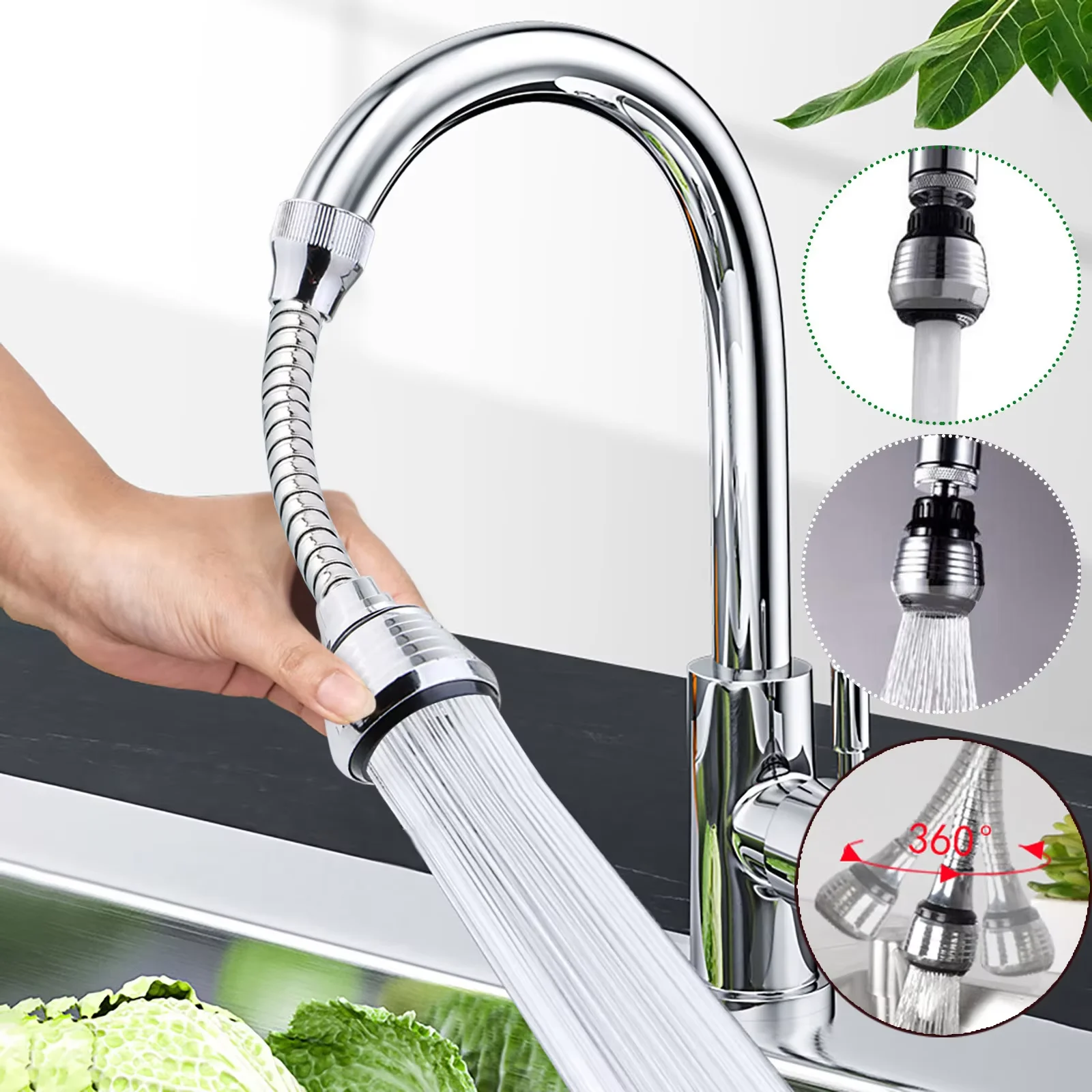 Universal Kitchen Faucet Shower Extender Filter 360 Rotation Extension Tube Nozzle Adapter Sink Swivel Tap Head for Water Saving