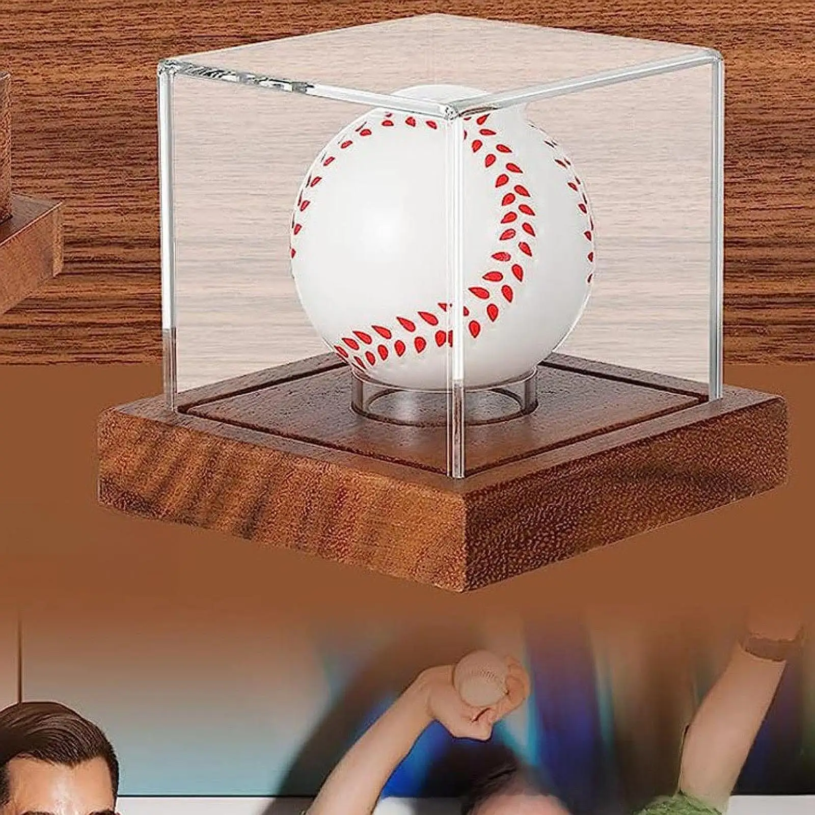 Estuche de exposición de béisbol, caja de béisbol con Base de madera, Protector de pelota de autógrafo, estuche de almacenamiento, protección a prueba de polvo, soporte de béisbol