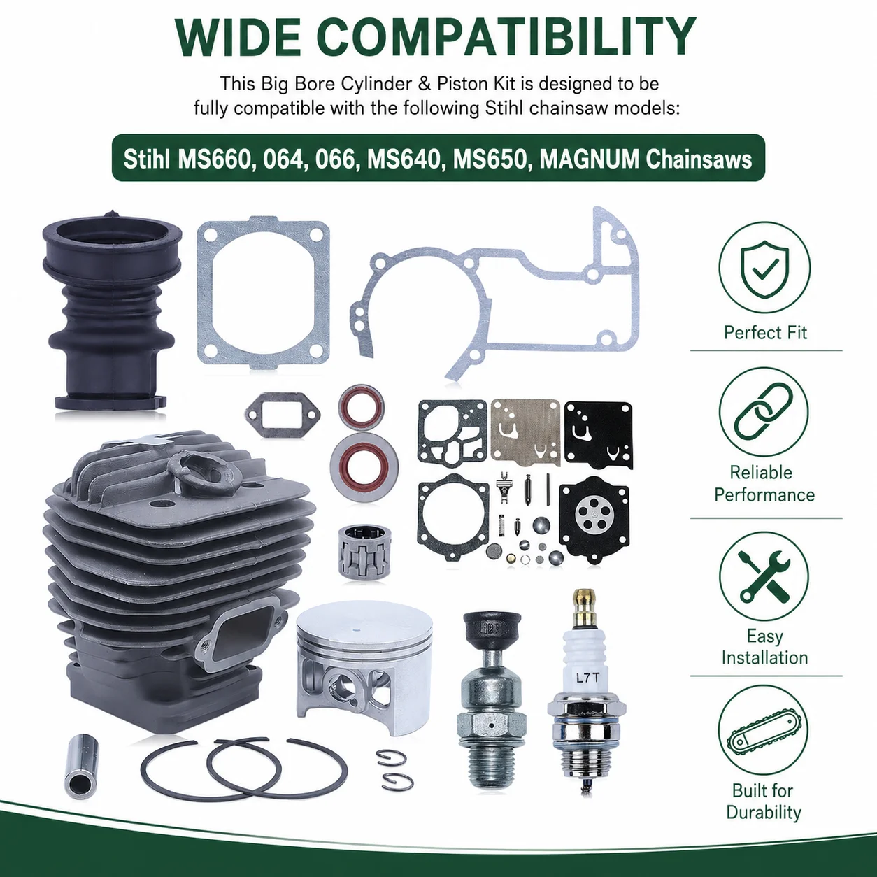 For Stihl MS660 066 064 MS640 MS650 Cylinder Piston Kit 56mm with Gasket Set Carb Kit Spark Plug Decomp Valve, 1122 020 1211