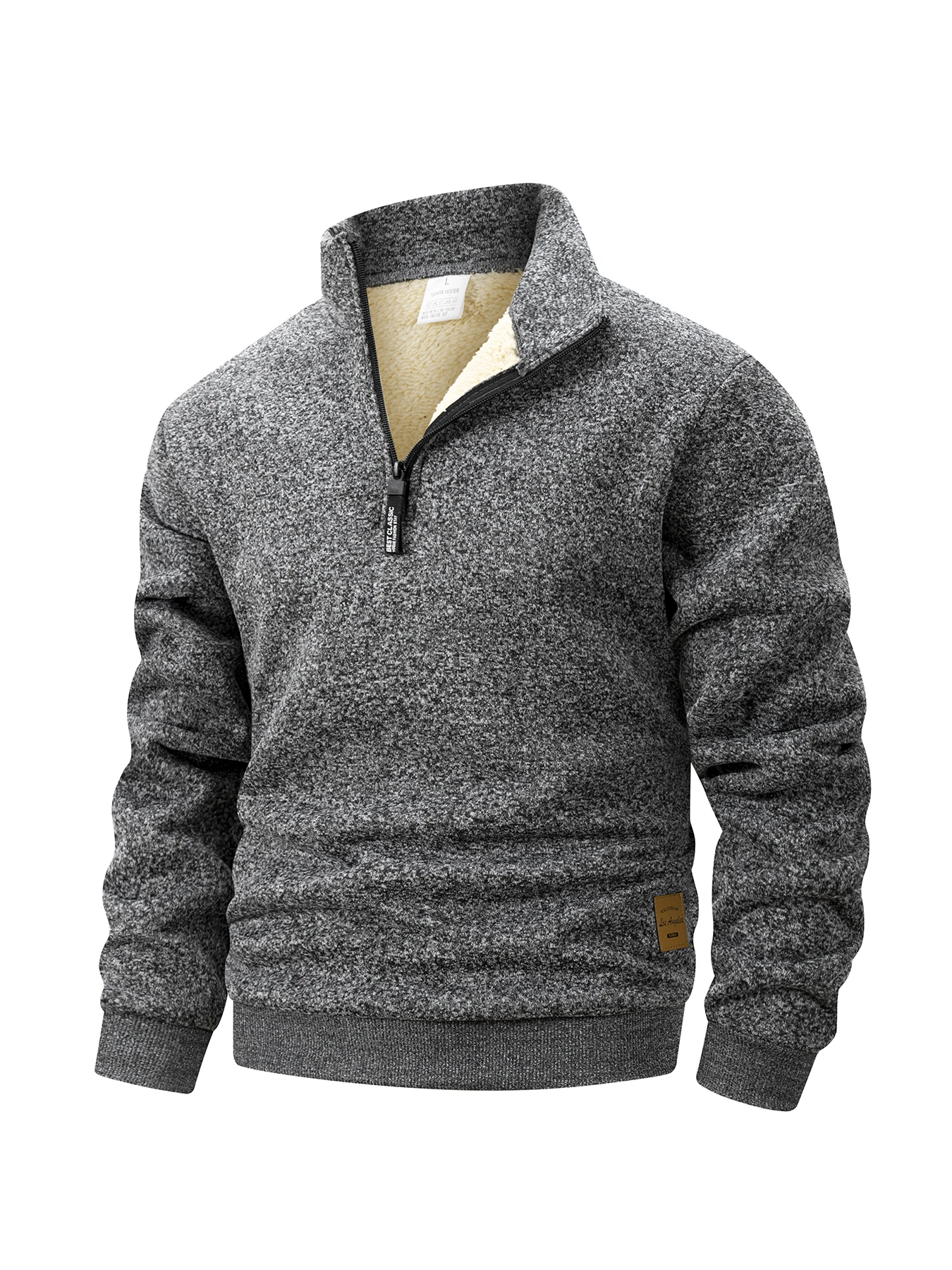 الشتاء الرجال نصف سستة بلوزات بلون كم طويل البلوز الياقة المدورة صوف مبطن الوقوف طوق في الهواء الطلق البلوزات الدافئة