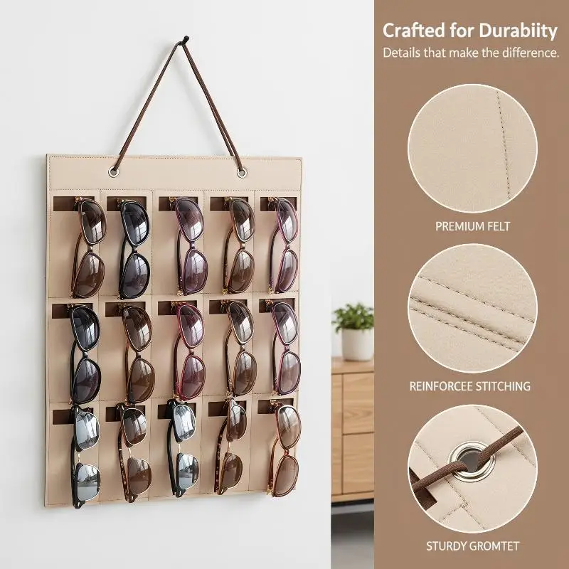 15 Grids Glasses Organizer Storage Wall Hanging Bag Multifunctional Foldable Sunglasses Eyeglass Container
