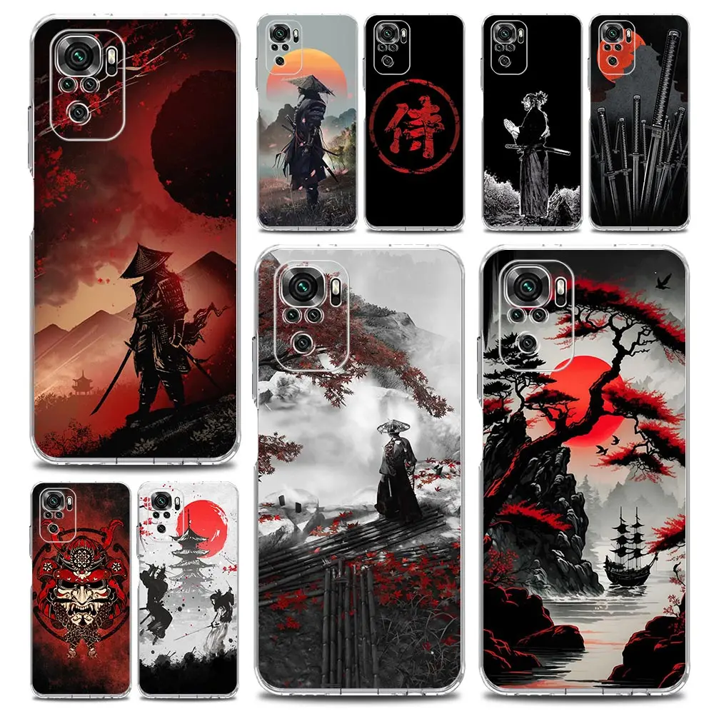 Japanese Bushido Samurai Clear Phone Case For Xiaomi Redmi Note 12 5G 9S 9 8 10 11 Pro+ 9T 8T 10C 9C 9A 7 Pro Soft Back Cover