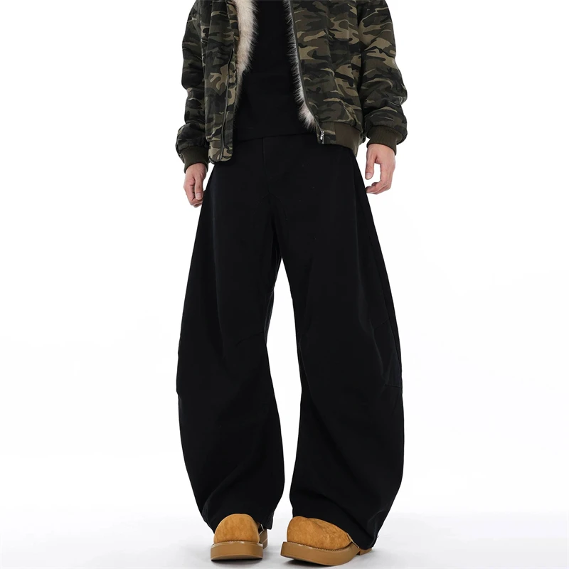 

2025 Summer new American retro silhouette design curveboard brown jeans y2k High-quality casual loose wide-leg banana pants XXL