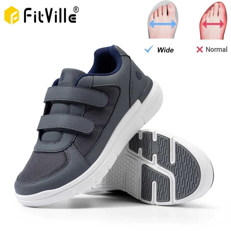 FitVille Chaussures Diabétiques pour Hommes, Extra Larges, pour Hommes Âgés, Neuropathie, Soulagement de la Douleur des Pieds Gonflés, Chaussures Plates