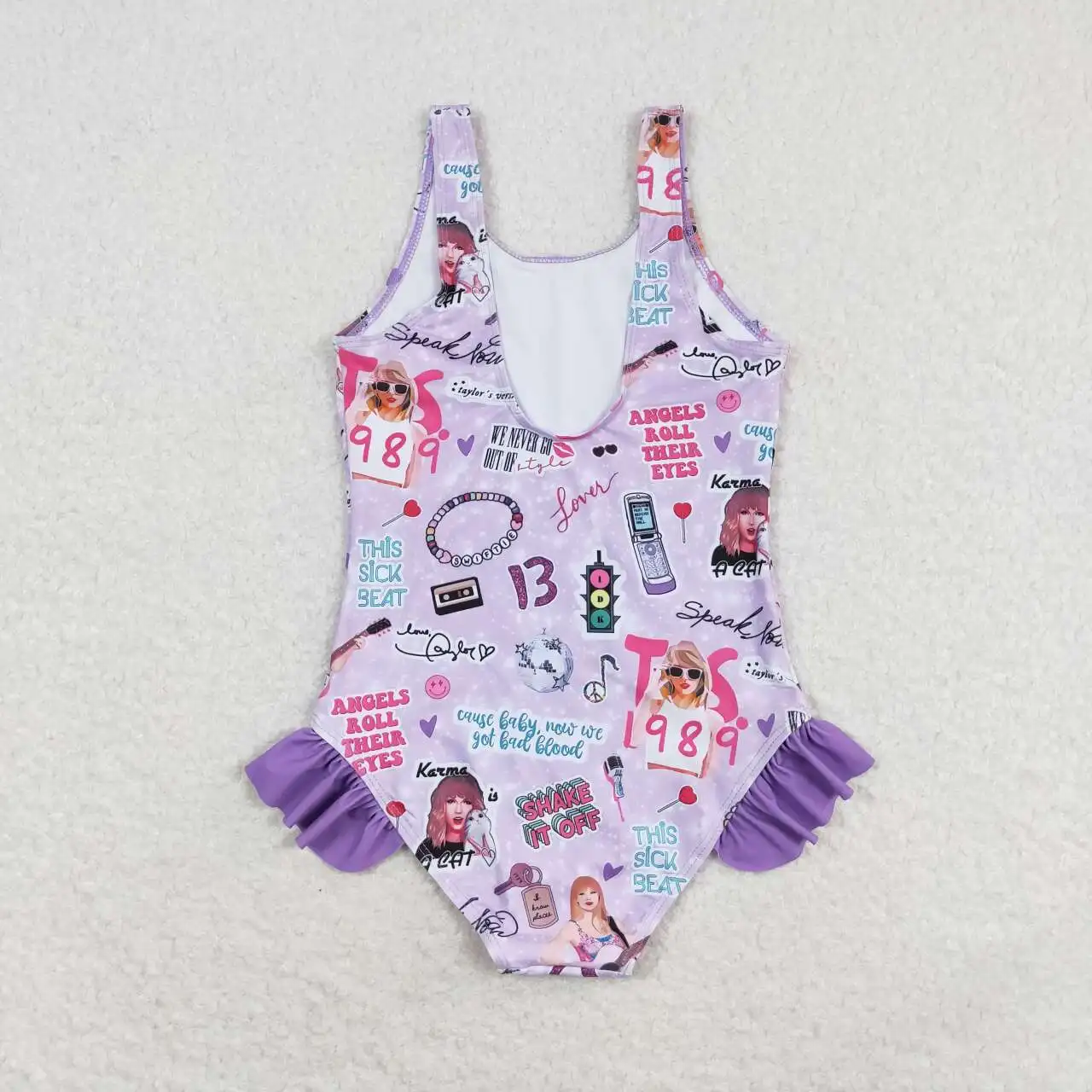 New Fashion Singer Purple Lace One-piece Swimsuit Set Wholesale Boutique Children Beach Soft Clothes