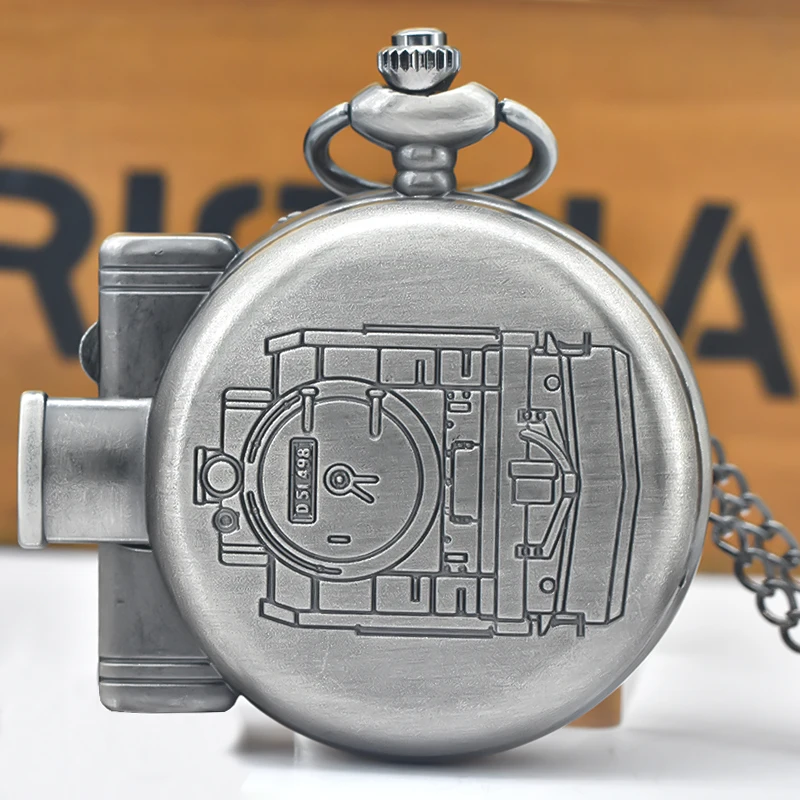 빈티지 청동 Steampunk 증기 기차 조각 된 석영 주머니 시계 목걸이 펜던트 시계 체인 남성 여성 체인 선물