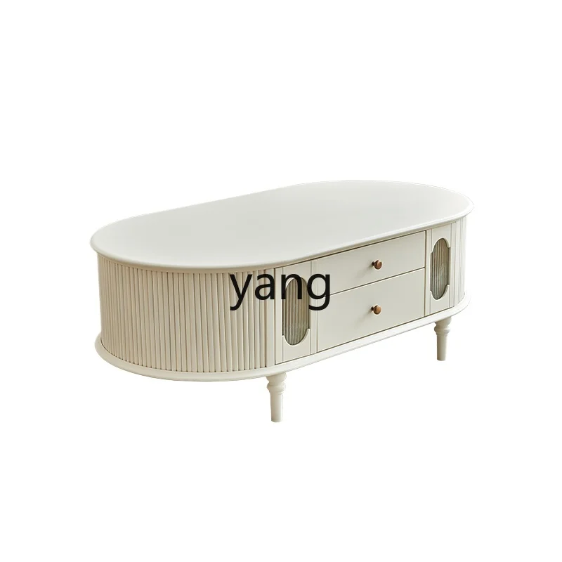 

Yjq Cream Style Coffee Table White Light Luxury High-Grade Solid Wood Storage Home Living Room