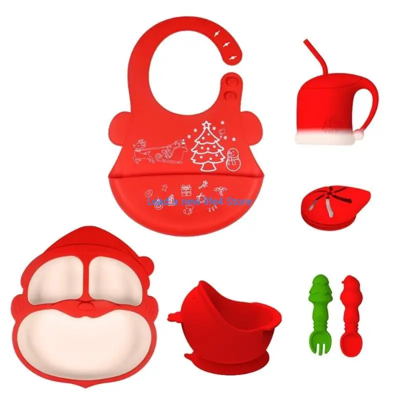 

Y55e Рождественские силиконовые набор столовых приборов съемный силиконовый посуда для детской тарелки набор плиты