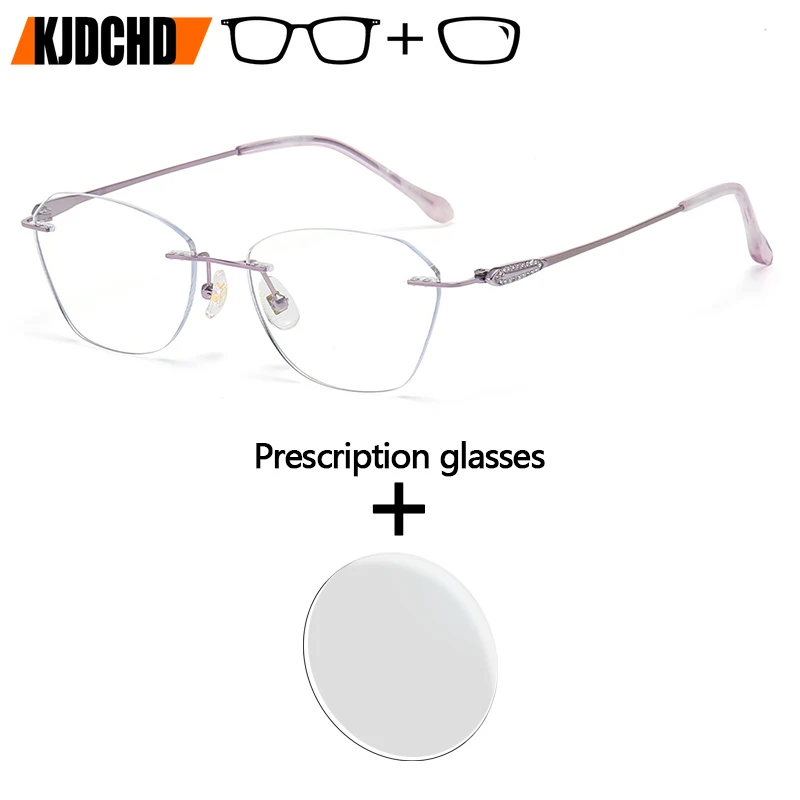 New Progressive Prescription Glasses Custom Photochromic Myopia Optical Lens Eyewear Women Titanium Rimless Cat Eye Eyeglasses