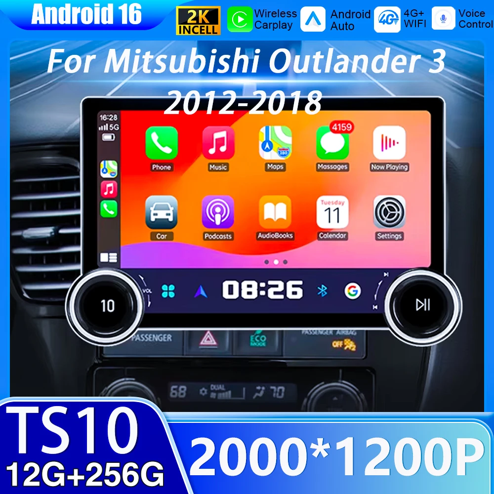 Android 16 Car Radio For Mitsubishi Outlander 3 2012-2018 Navigation GPS Screen Android Auto 5G Stereo Wifi Video Carplay DVD