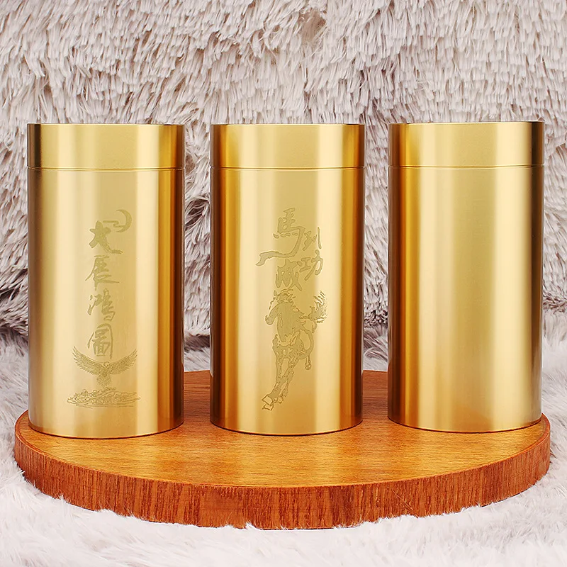 Brass Tea Pot Household Portable Large Portable Sealed Straight Large Tea Caddy Metal Crafts Ornaments Wholesale