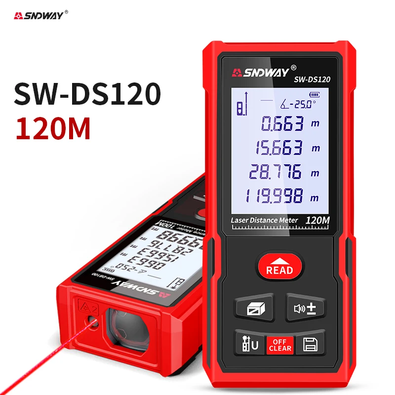 SNDWAY Laser Distance Meter 120M Digital Laser Rangefinder Handheld Area Volume Distance Measuring Instrument For Construction