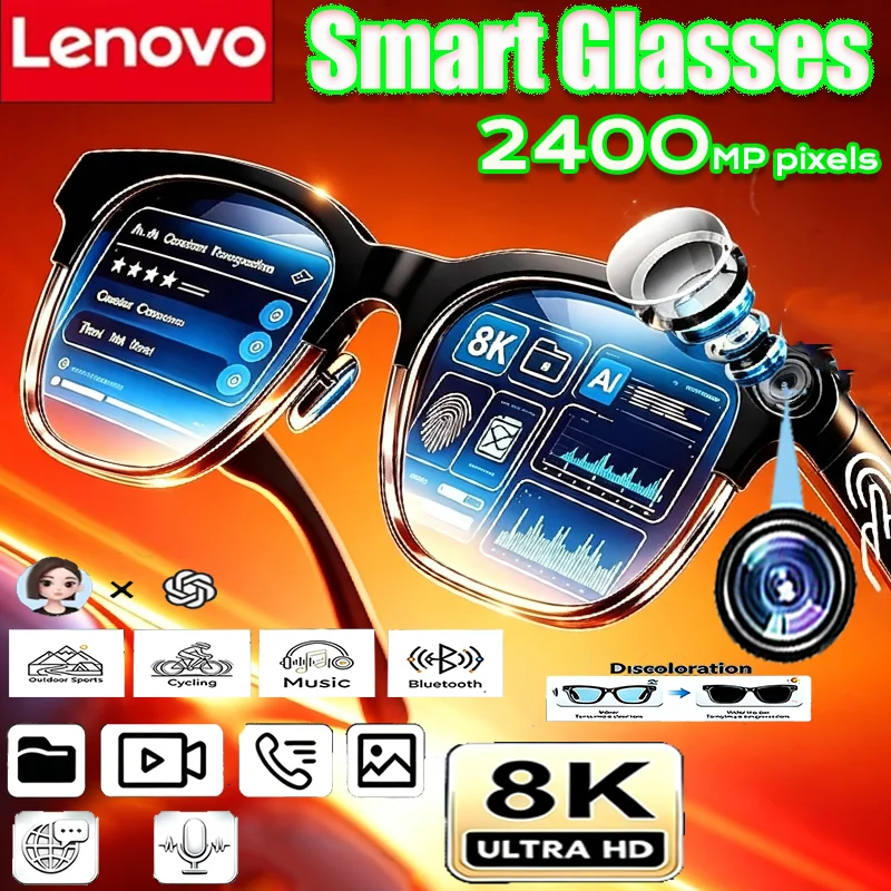 Smart Glasses Lens - Kacamata Pintar Bluetooth Lenovo AI 8K