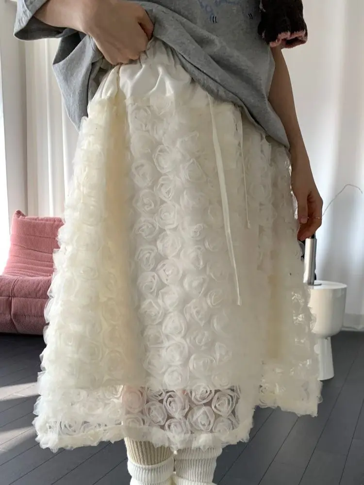 

Юбка Ele Rose с вышивкой, женская, с высокой талией, миди, А-силуэт, из полиэстера, повседневная, в стиле Dongda Gate