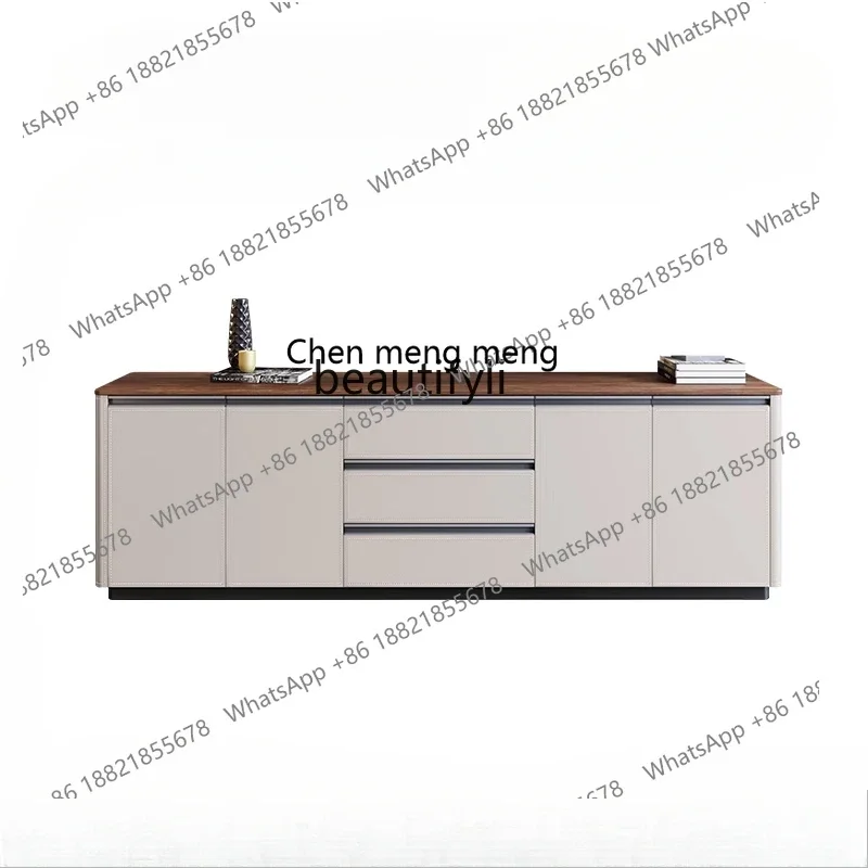 

G High-end saddle leather TV cabinet living room against the wall storage floor cabinet solid wood bedroom high