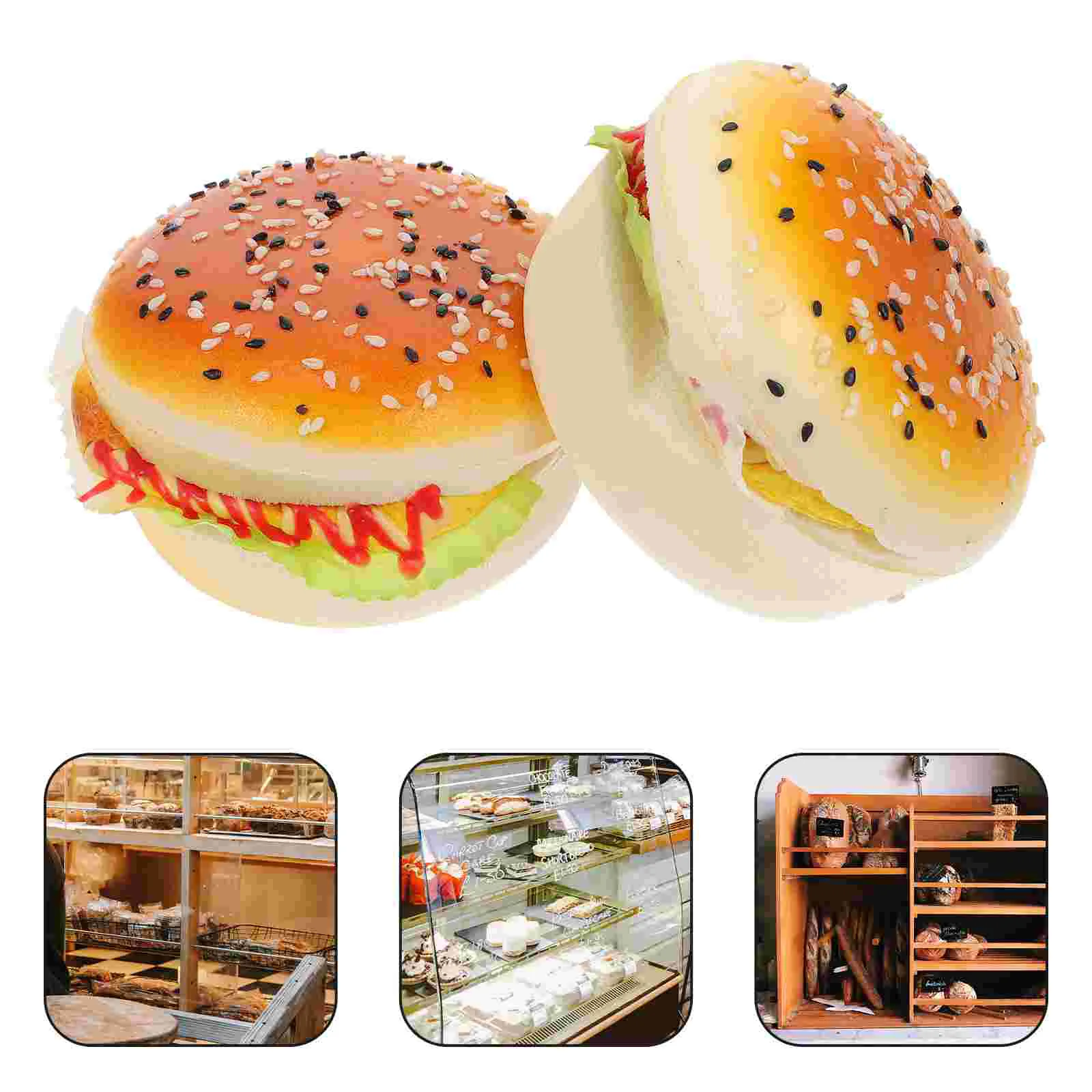 2 Pcs Fake Fast Food Burgers Models Decorate Realistic Hamburgers Pu Display Child