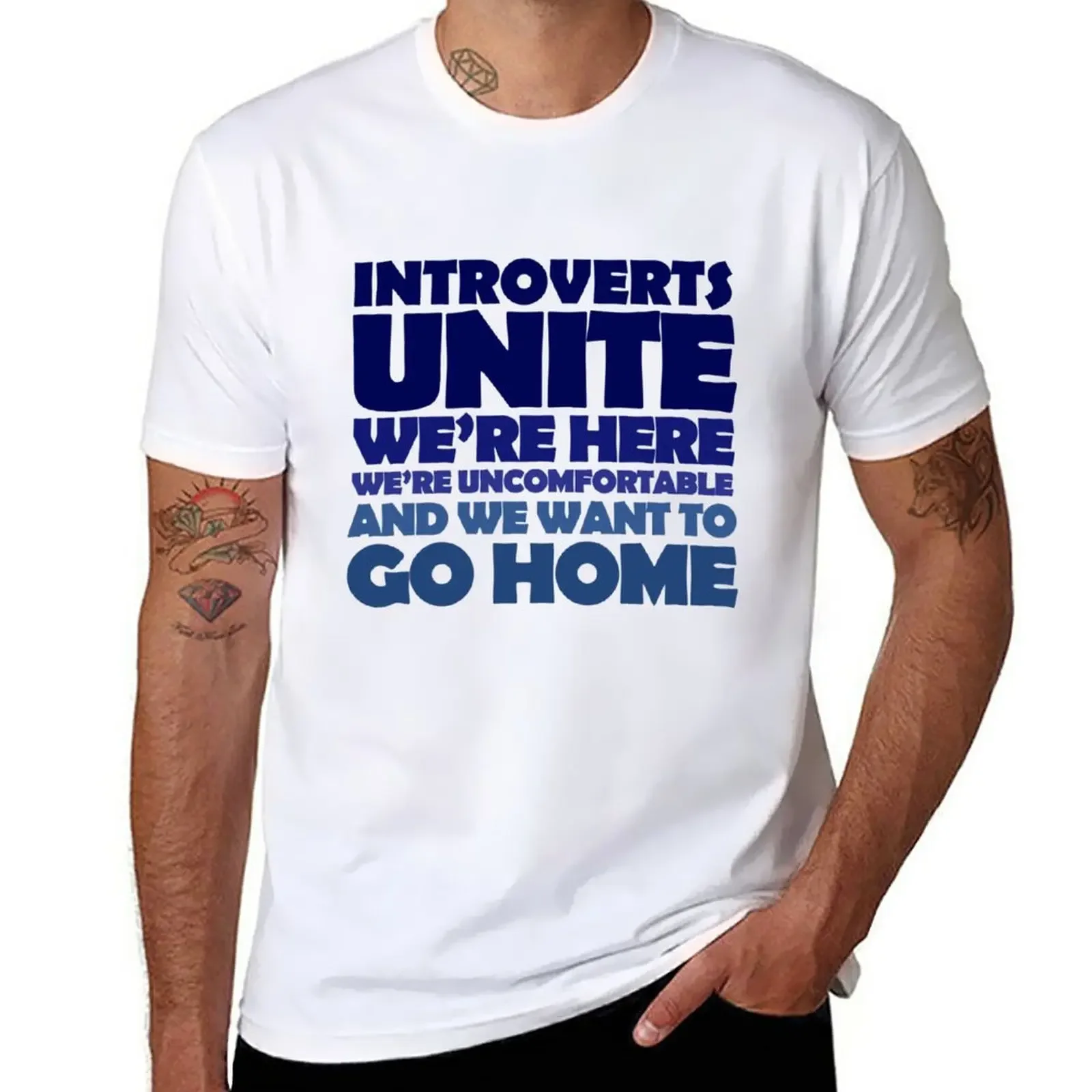 Introverts unite we're here we're uncomfortable and we want to go home T-Shirt anime funnys sublime mens vintage t shirts