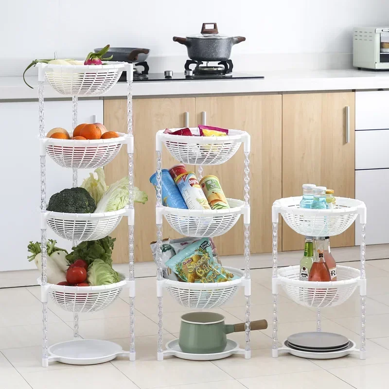Round Multi-layer storage shelf floor vegetable basket storage rack kitchen plastic storage basket fruit and vegetable shelf