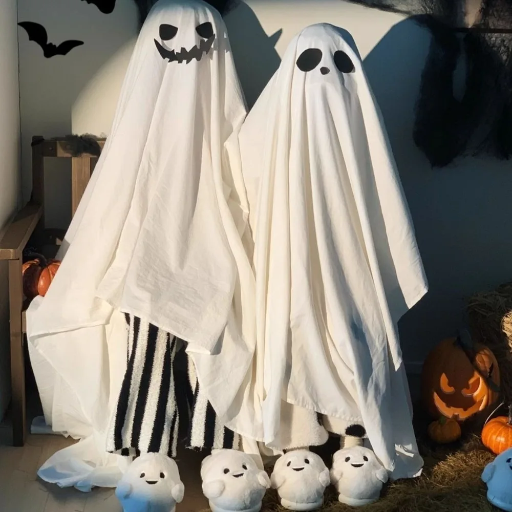 

Fashion Soft Ghost Slippers Non-Slip Warm Halloween Plush Slippers Thick Sole Fur Winter Fluffy Slides Indoor