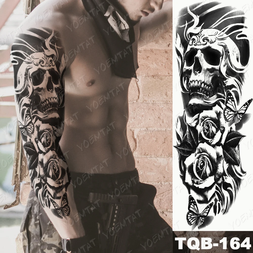 Large Full Arm Sleeve Waterproof Temporary Tattoo Sticker Skul Dragon Snake Lion Wolf Tiger Prajna Fake Tatoo Body Art Men Women