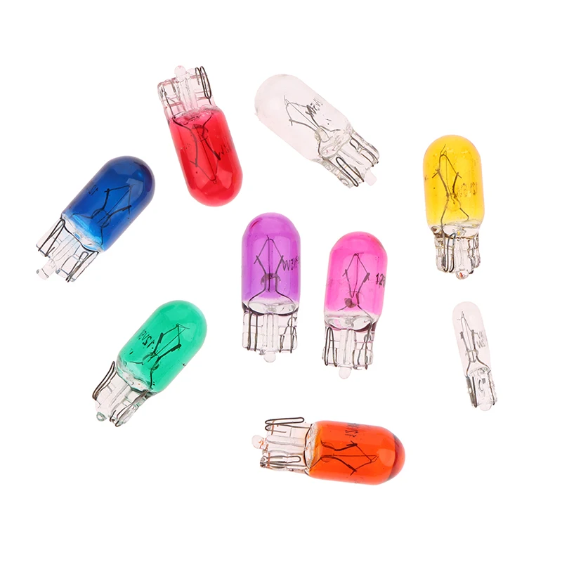 10 Uds 24V 1,2 W T5 /12V 5W T10 bombilla de cristal tablero de instrumentos Panel de luz de freno bombillas faros lámpara luces de coche