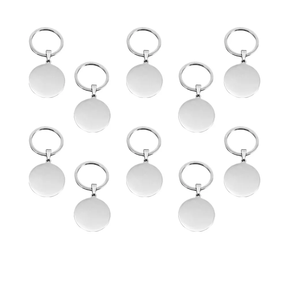 10pcs Round Stainless Steel Blank Keychains for DIY Stamping, Engraving, Jewelry Making, Charms & Gifts
