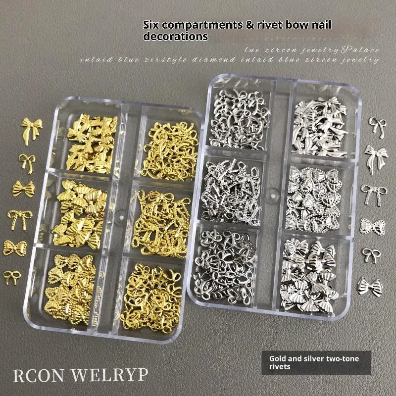 6-roosters boog metalen nagelbedels pailletten dun vel strass goud zilver nagelkunst decoratie voor manicure doe-het-zelf