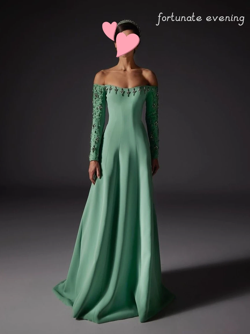 Fortunate Evening Elegant Vintage Sweet Green Crystal Beading Boat Neck Formal Occasion Prom Dress Evening Party Gowns