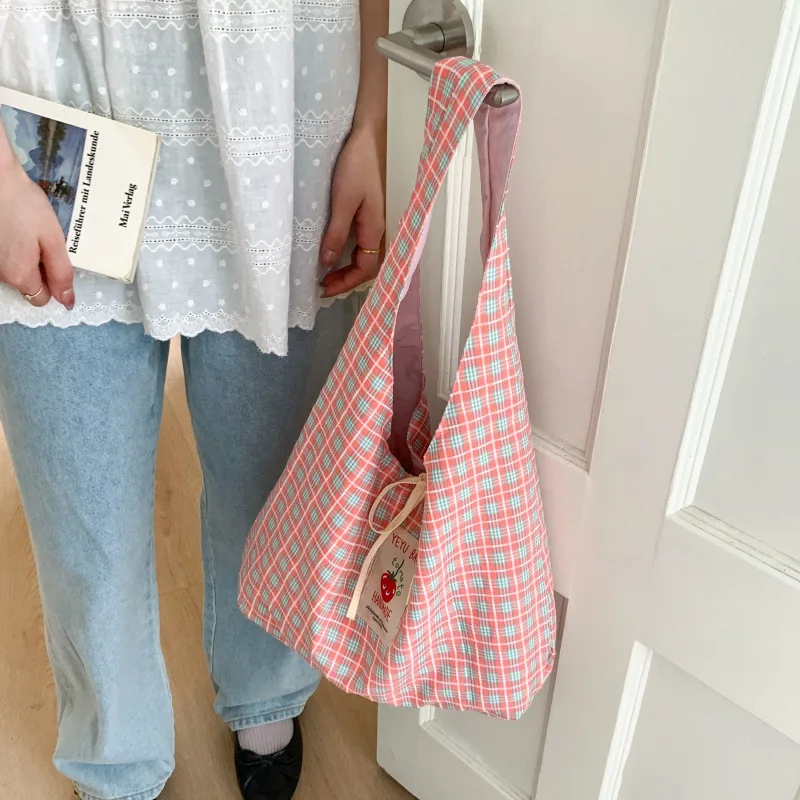 Cartoon Tomato Standard Plaid Vest Bag Large-Capacity Student Class Double-sided Backpack Fashionable Versatile Shoulder Bag image 3