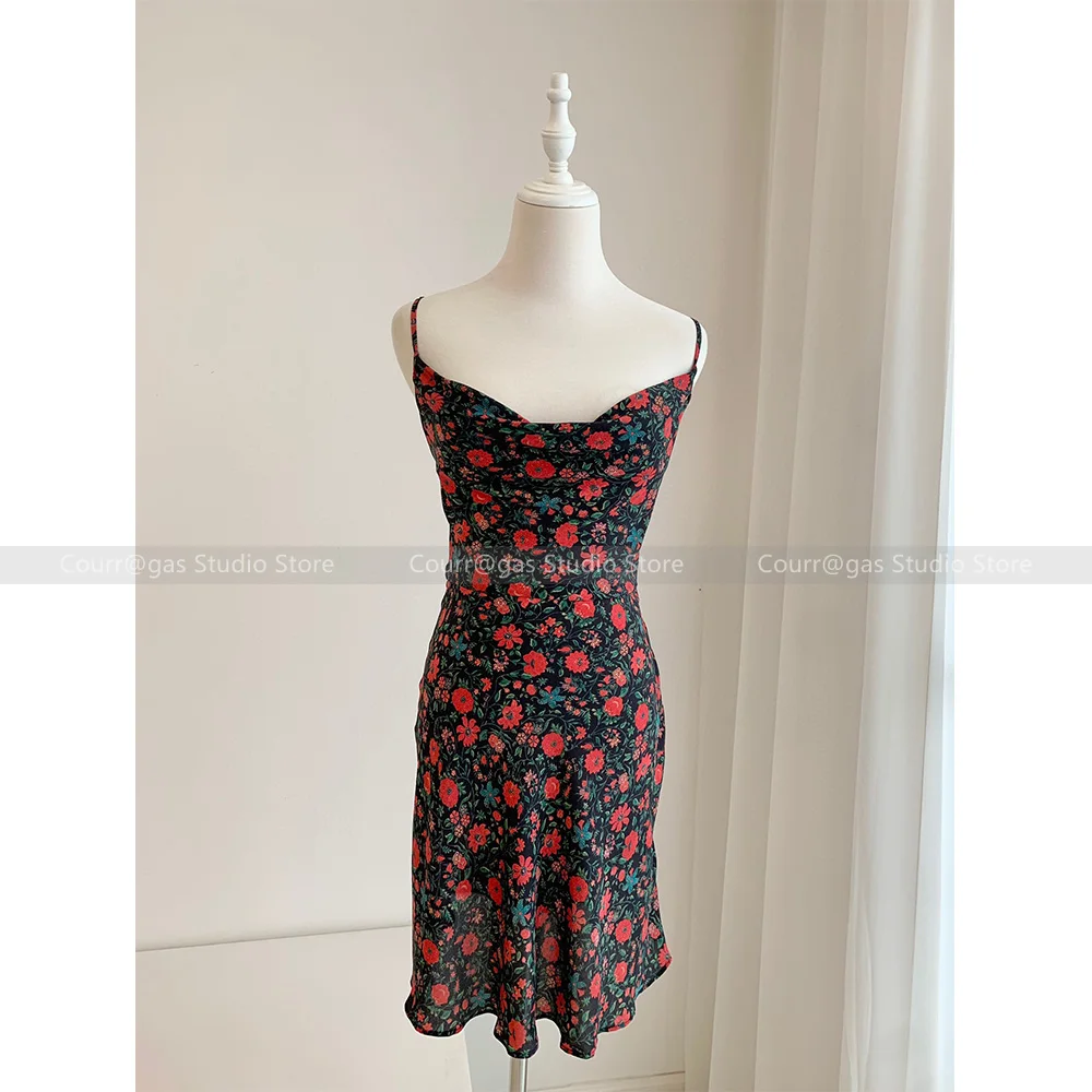 

Australia niche vintage silk floral halter Slim thin resort style dress female 2024 summer new