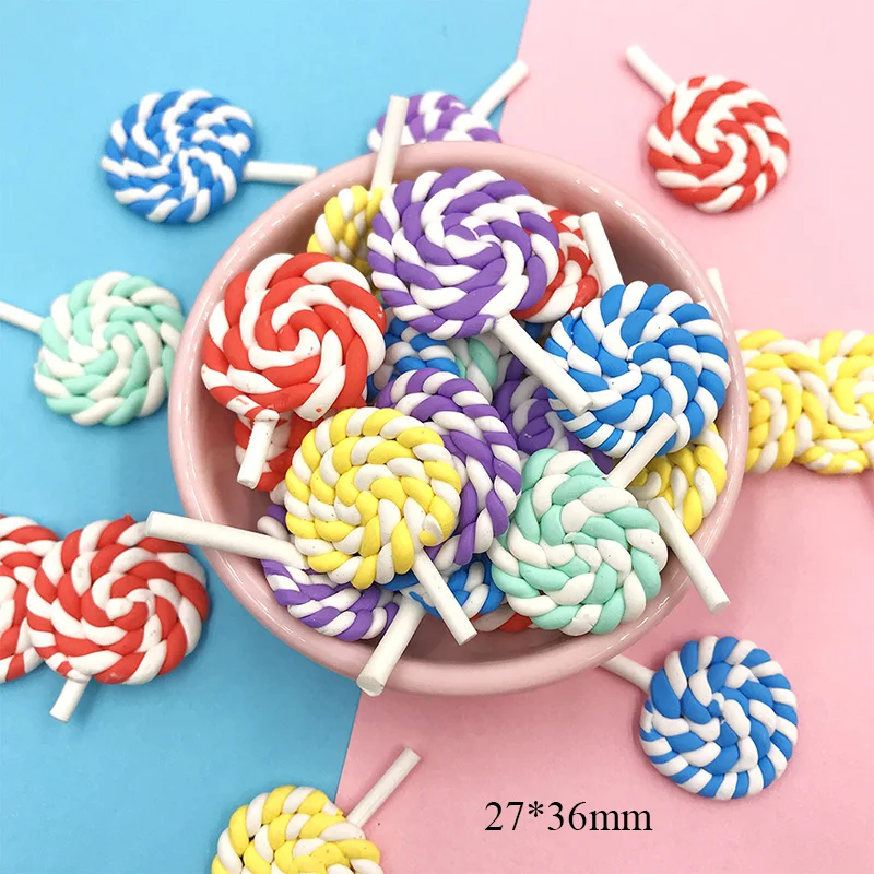 10Pcs Kawaii Spiral Candy Sugar Polymer Clay Cabochon Flatback Lollipop Simulation Fake Food Craft DIY Scrapbooking Decor