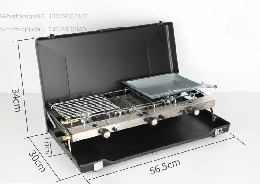 Outdoor picnic camping barbecue gas stove with 3 adjustable firing points