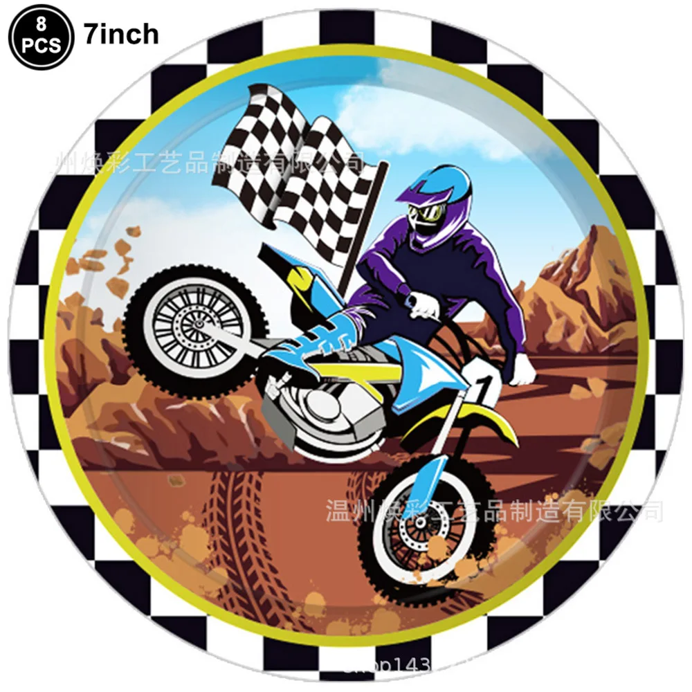 Motorrad Dirt Biker Geburtstag Party Supplies Motocross Dessert Pappteller Tassen Servietten Einweggeschirr Gefallen für Jungen – Detail 3