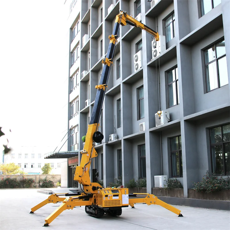 Hydraulic Spider Crane 7Ton 13m Boom Remote Control Rubber Crawler Telescopic Outriggers Stable Lifting For Building Facade