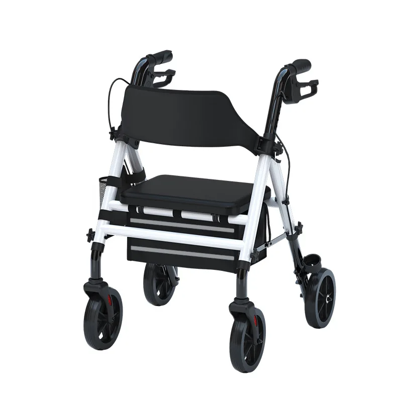 Cross-border elderly four-wheel hand-pushed mobility aid, with handbrake disability rehabilitation, shock-absorbing adult walker