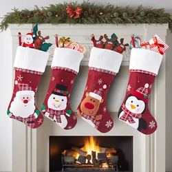 Christmas Sock Hangings Decorations Claus Snowman Elk Cartoon Embroidered Socks Gift Bags Christmas Ornament Pendants Props