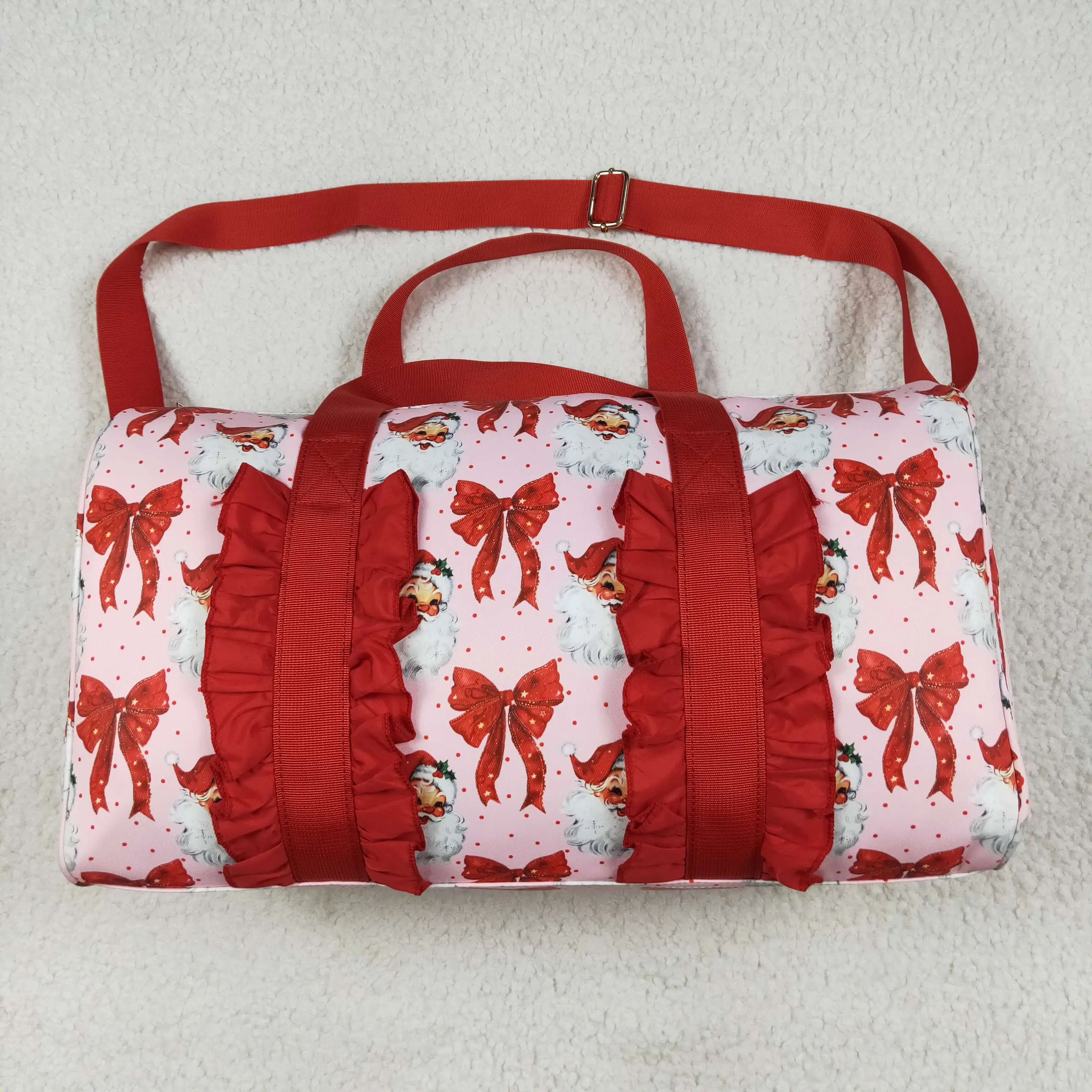 

Kids Adult Outdoors Portable Large Capacity Zipper Gym Duffle Bags Christmas Ruffle Bows Santa Print Toddler Child Dance Handbag