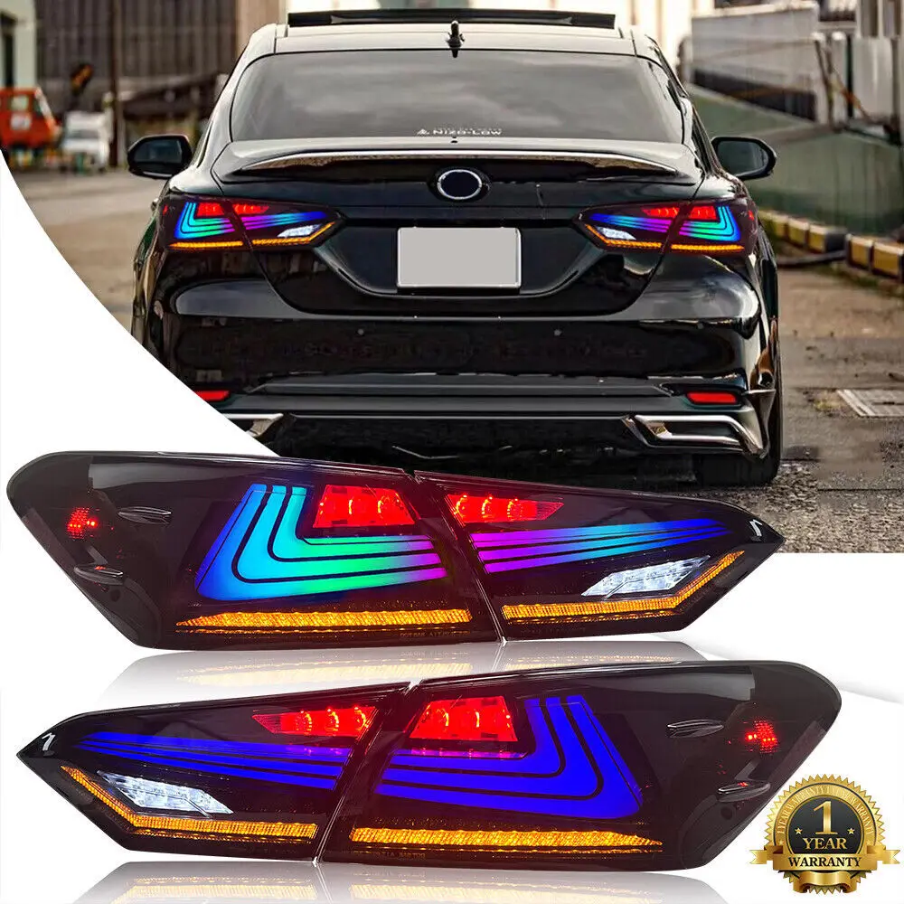 

1 пара светодиодных задних фонарей RGB в сборе для Toyota Camry SE/LE/TRD/XSE/XLE 2018-2024, последовательные указатели поворота, задние стоп-сигналы багажника