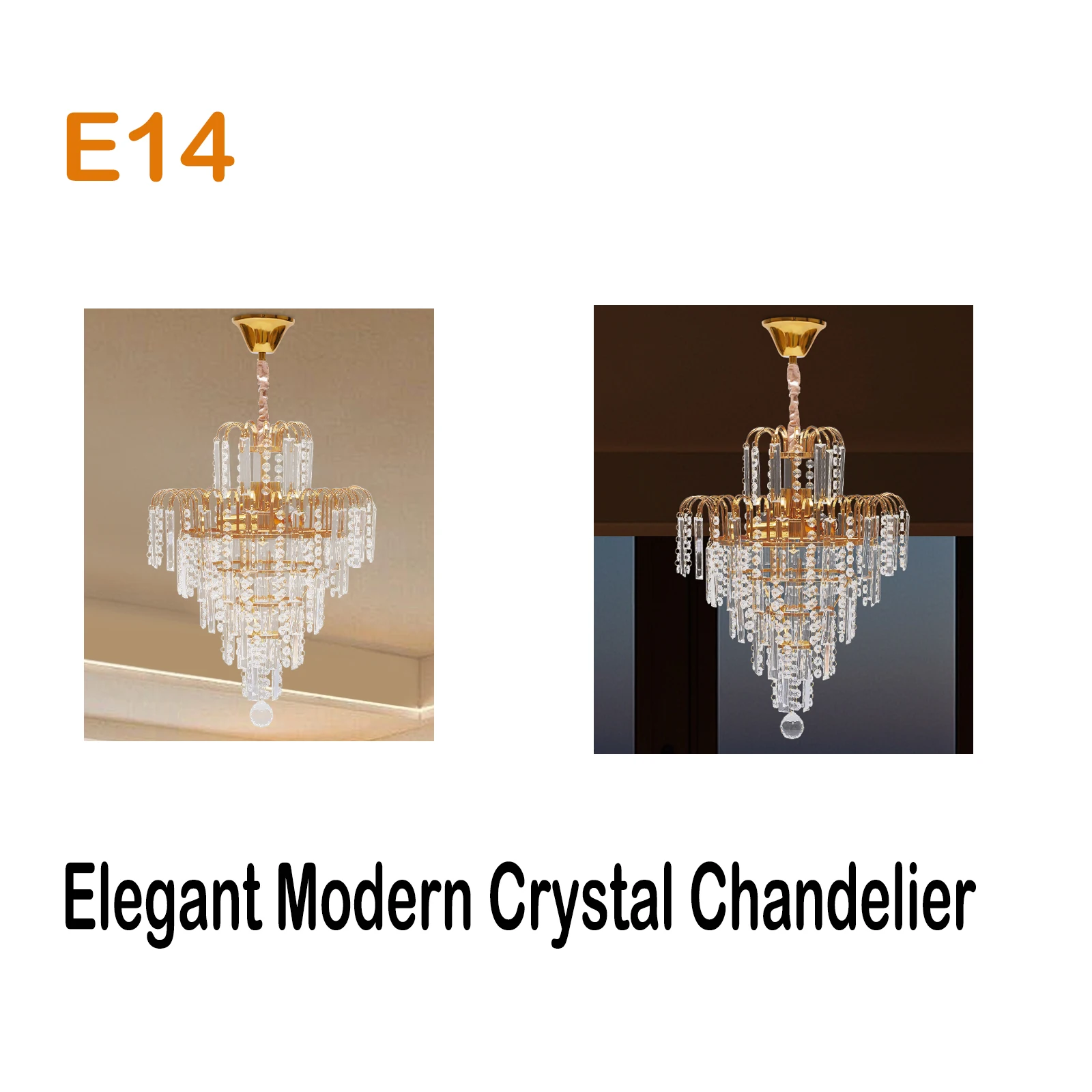 Elegant Modern Ceiling Light K9 Crystal Chandelier Pendant Lighting Fixture Lamp Metal+Glass Gold Polishing and Electroplate