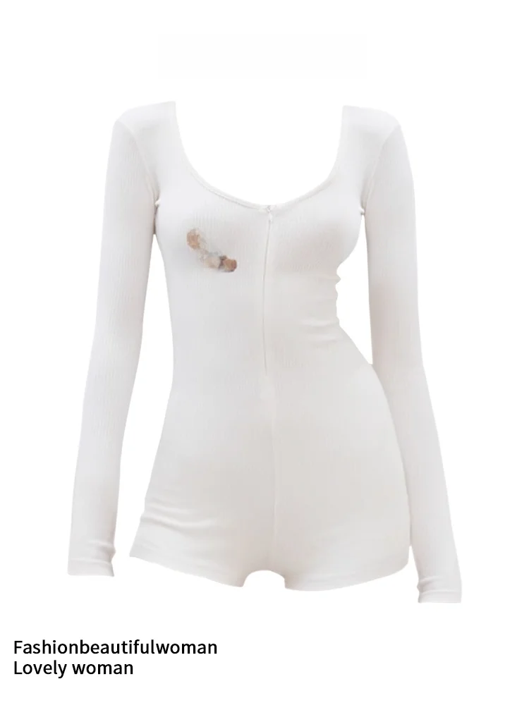 

Утягивающий длинный комбинезон с принтом медведя Све, женские брюки, облегающее боди для осеннего сезона, женская модная повседневная одежда