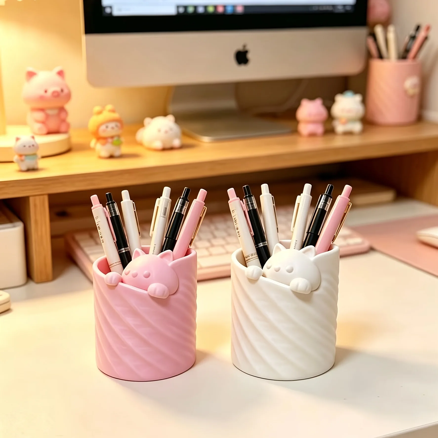 1/2 Piece Random Color Kitten Pen Holder Desktop Storage Organizer Decoration Office Desk Pen Storage Box Desk Decoration