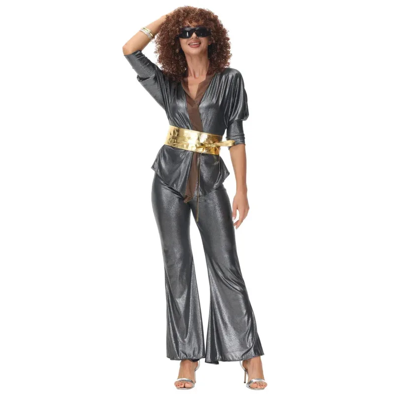 Halloween Hippie Costumes Set Adult Party Women Vintage 70s 80s Disco Stage Performance Dancing Rock Hippies Cosplay Fancy Dress