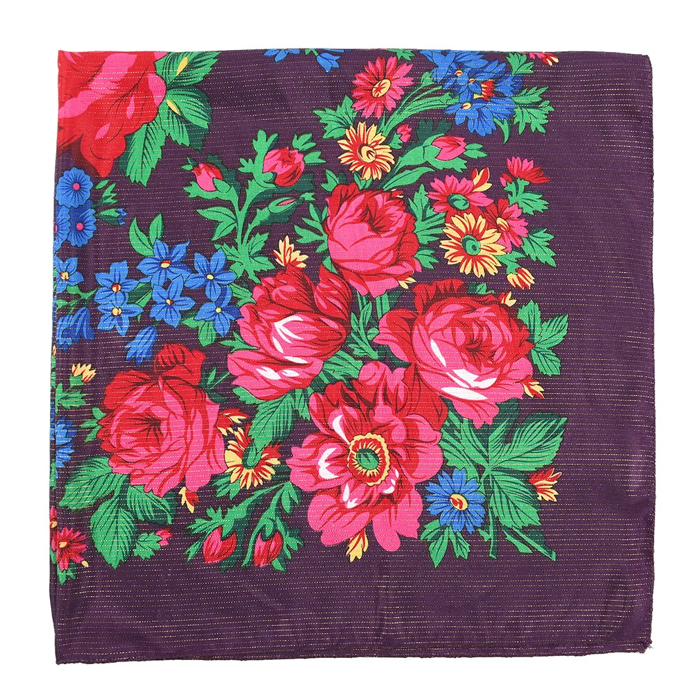 Foulard Carré Russe en Fil localité et Argenté pour Femme, Châle de Luxe à Imprimé Floral, 21 ème, Mouchoir, 110x110cm