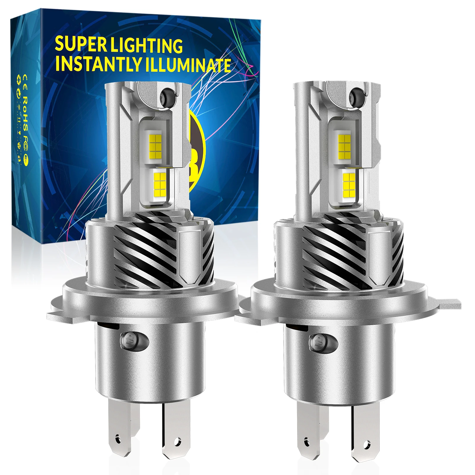 

2Pcs100W H4 LED Headlight Bulbs 9003 HB2 Canbus High Low Beam Car Light 20000LM 500% Brighter，6500K 4300K LED Bulb 12V-24V