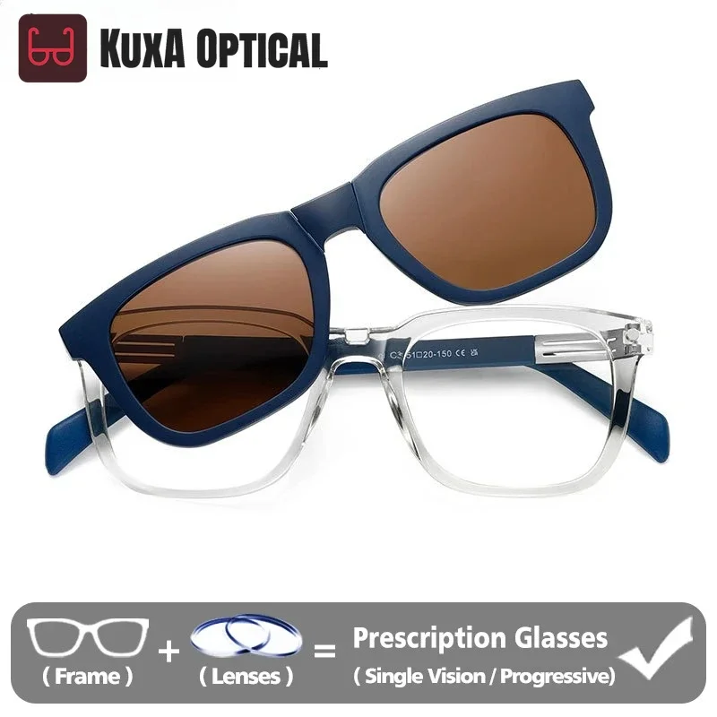 

KUXA новые складные магнитные поляризованные солнцезащитные очки 2-в-1, модные квадратные уличные прогрессивные очки для близорукости для мужчин