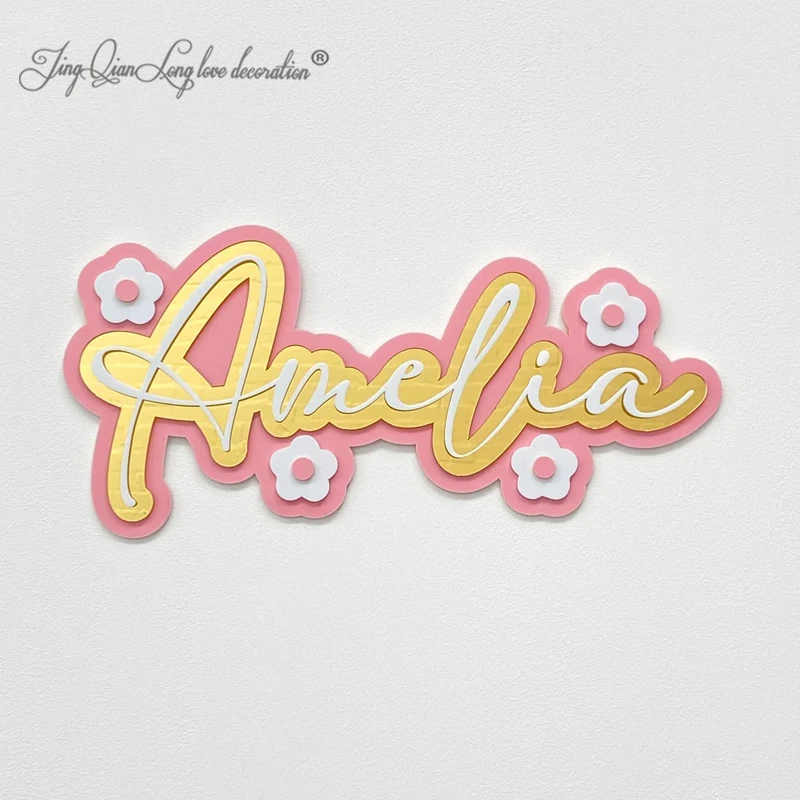 

Изготовленная на заказ 3D вывеска с именем каллиграфии с цветочными деталями, персонализированная тройная настенная вывеска для спальни, детская комната, игровая комната, спальня для девочек